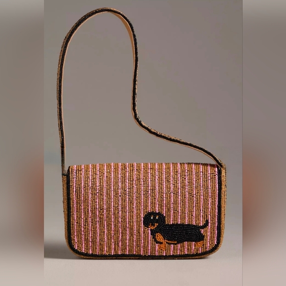 Anthropologie The Fiona Beaded Bag Dachshund Weiner Dog Rare Limited Handbag NEW - Picture 10 of 13